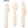 thumbnail image 2 of Paquete de vajilla desechable de madera con cuchillo y tenedor, cuchara y cubiertos para fiestas de cumpleaños y bodas (color madera), 24 unidades, 2 of 5