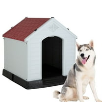 Extra Large Dog House for Large Medium Dogs 41x37.4x39 inch Plastic Water Resistant Dog Houses with Hight Base Support for Winter Tough Durable House with Air Vents Elevated Floor, Red