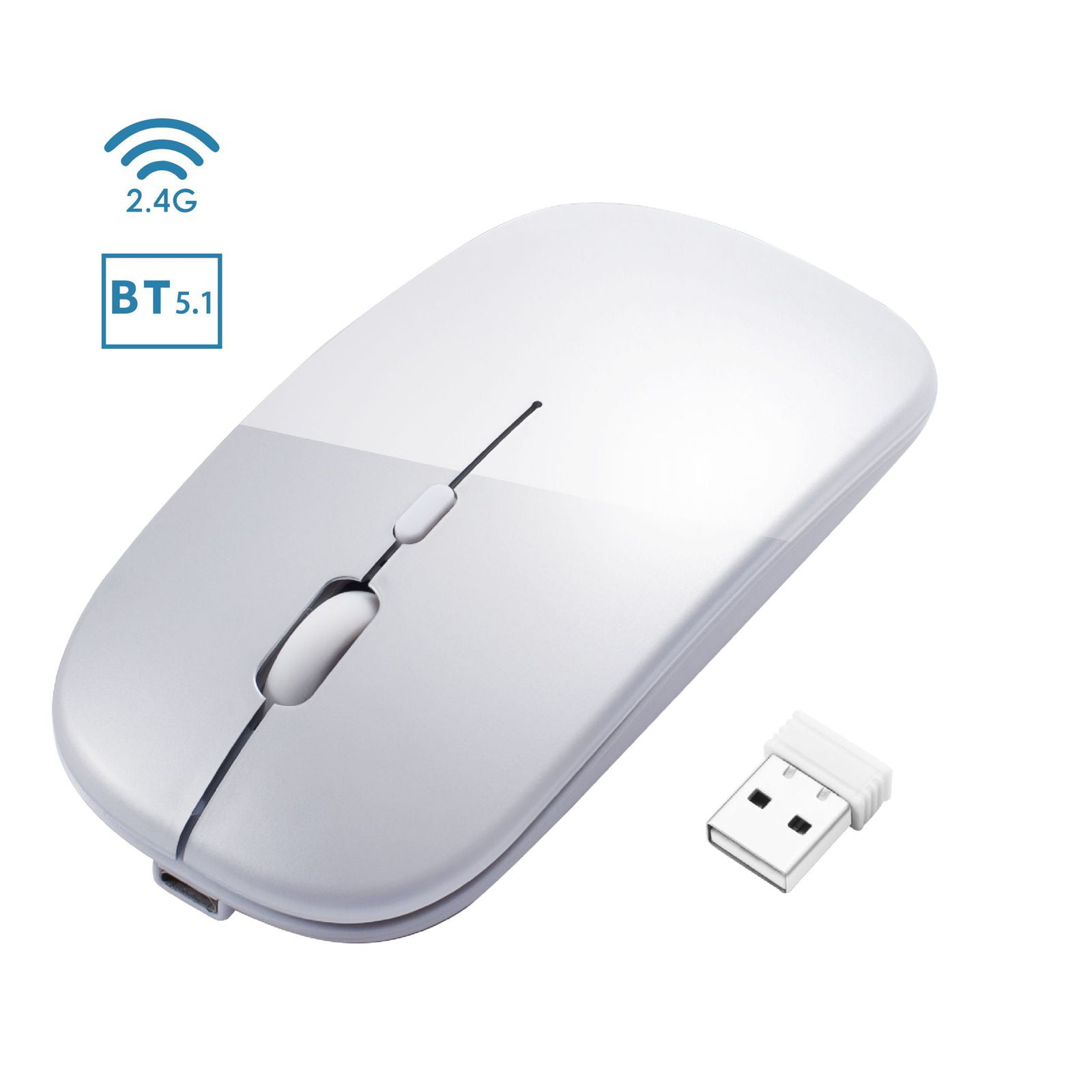 USB Wireless Mouse 2.4G+Bluetooth 5.0 Receiver Latest Super Slim Mouse Gaming for Notebook Laptop for Game