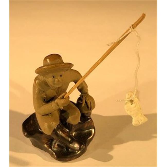 Miniature mudman figurine Mudmans Fisherman with fishing pole for bonsai M 51