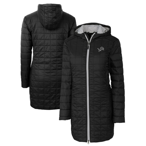 Women's Cutter & Buck Black Detroit Lions Rainier PrimaLoft- Eco Insulated Full-Zip Hoodie Long Coat