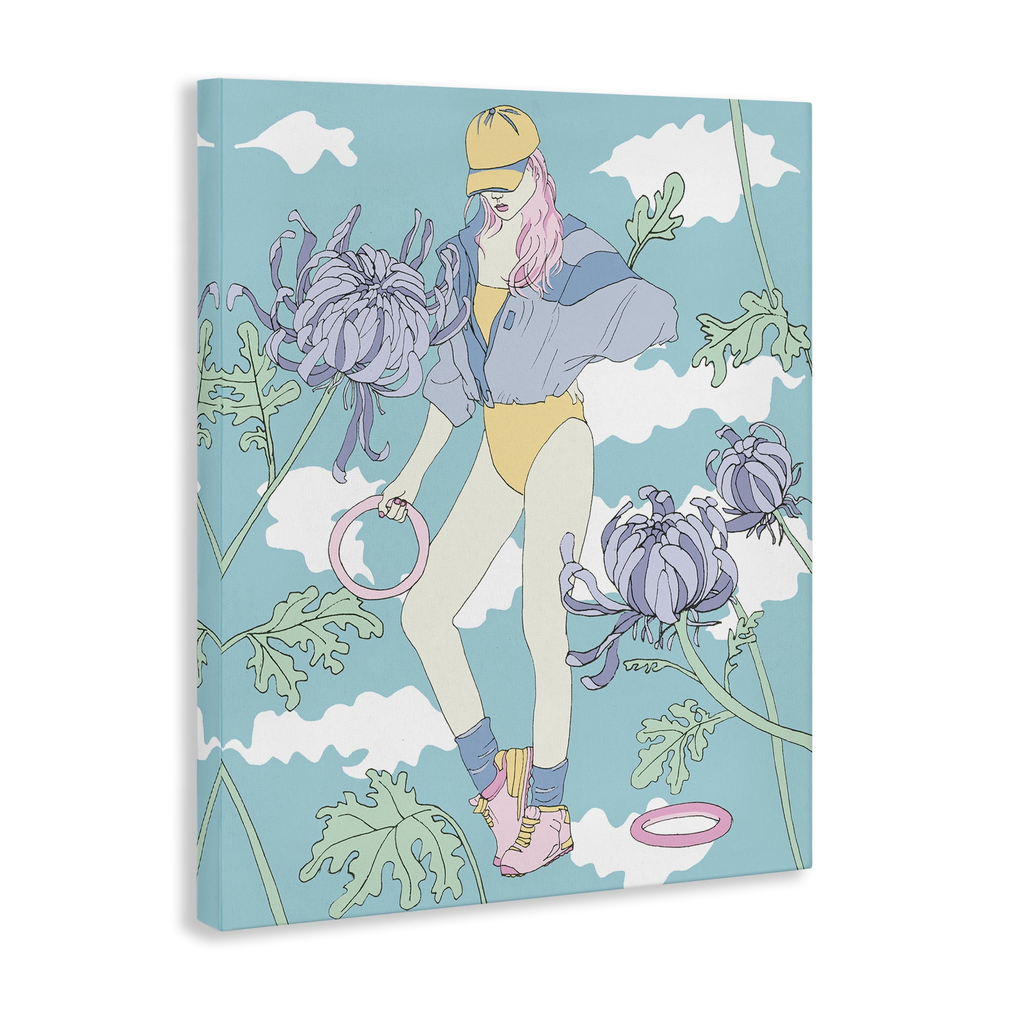 Stupell Industries Exercise Girl with Clouds People Painting Wrapped Canvas Art Print Wall Art, 36 x 48