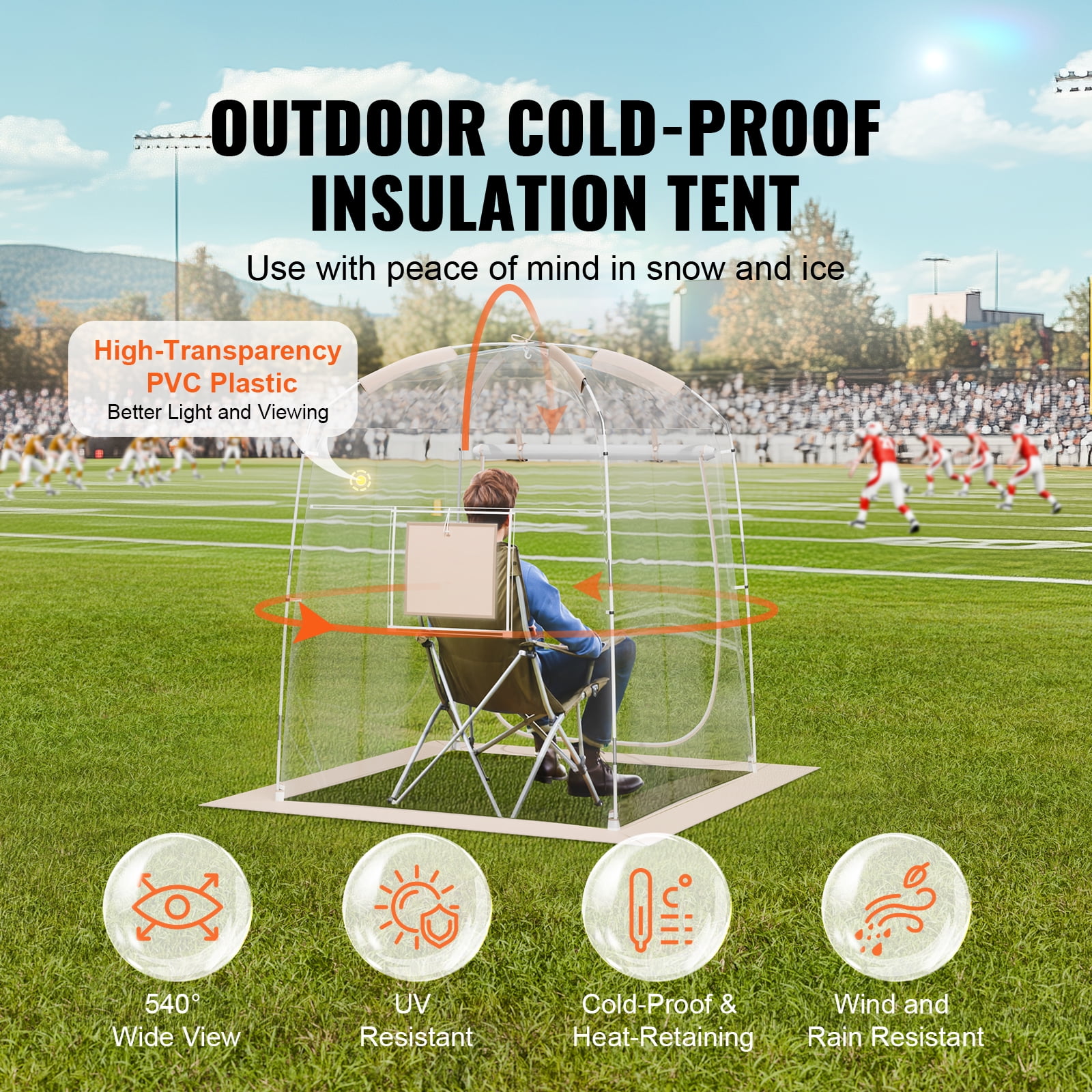 KFFKFF Solo Sports Pod, Quick Setup Weather-Resistant Shelter, Transparent Outdoor Bubble for Viewing Soccer, Football, Softball Events, Parades, and Fishing Activities, 1-Person Capacity
