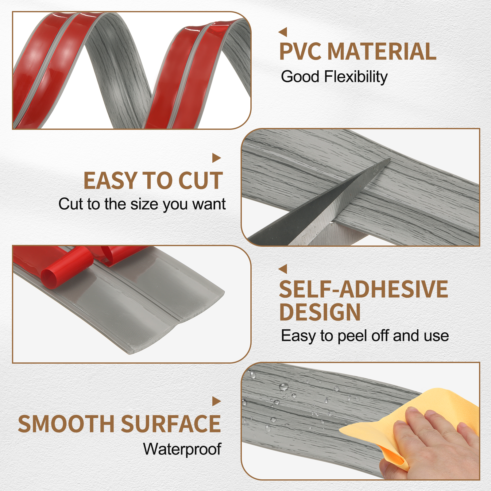 Uxcell Protector 1.6"x19.7 ft Self Adhesive Guard Gray Wood Grain for Wall Table Floor