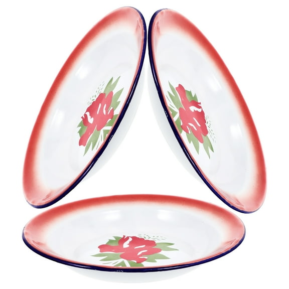 TOYMYTOY 3pcs Vintage Enamel Fruit Dish Round Plates Assorted Color for Families