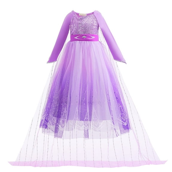 BENJAMJAM 2-10Y Elsa Purple Princess Dress with Sparkly Bodice, Long Sleeves, Tulle , Costume for Dress-Up & Parties