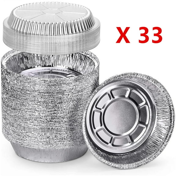 33 Pcs of Round 7" Disposable Aluminum Foil Pan for Baking, Oven-Safe, Food Container with Dome Clear Lids