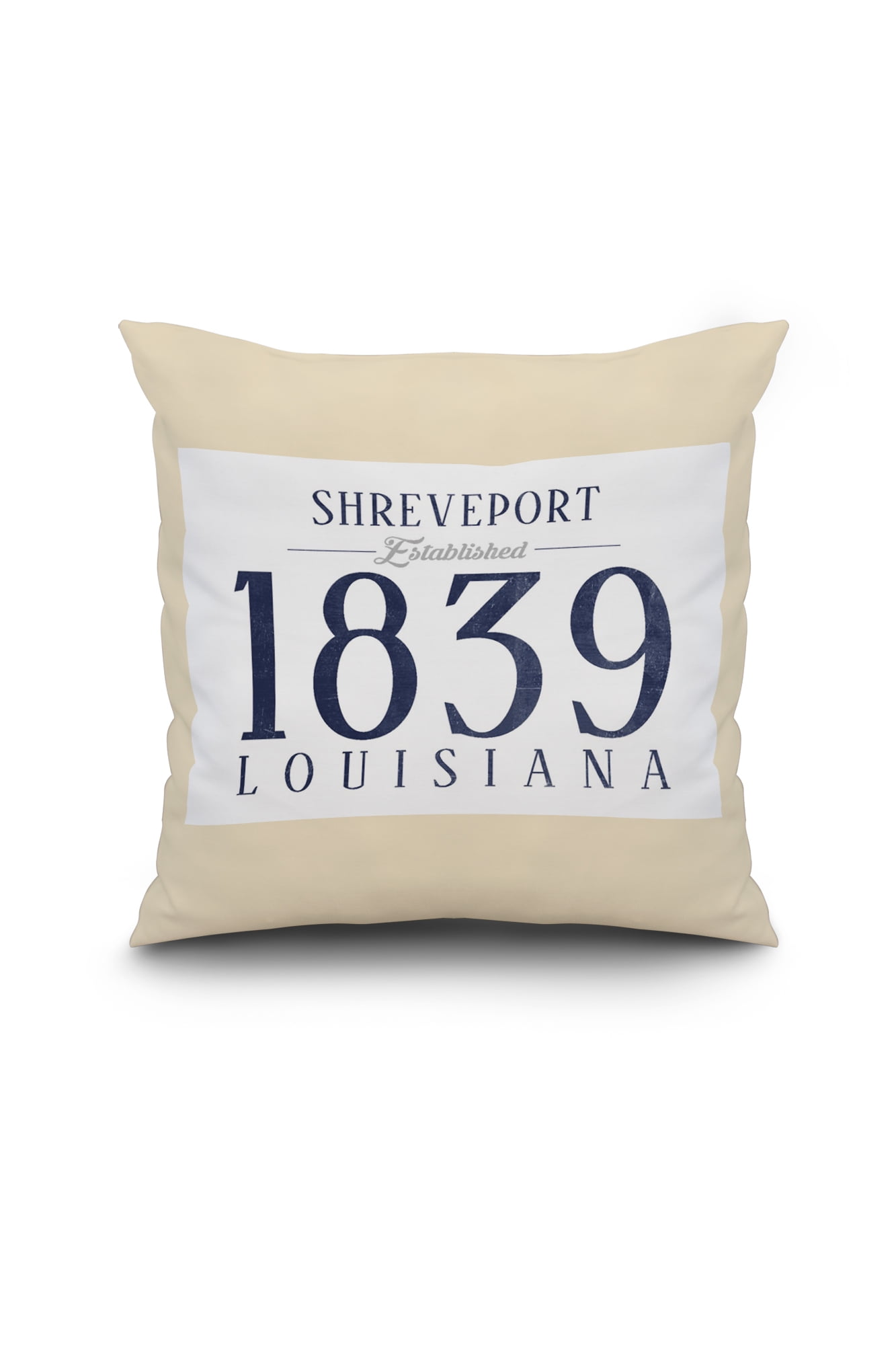 Shreveport, Louisiana - Established Date (Blue) - Lantern Press Artwork (18x18 Spun Polyester ...