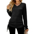 thumbnail image 2 of cfhntfmh Going out Tops for Women Comfy V Neck Long Sleeve Tunic Shirts Fashion Side Ruched Solid Color Fall T-Shirts, 2 of 4