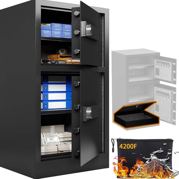 8.6 Cuft Safe Box Heavy Duty Double Door Home Safe with Fireproof Waterproof Bag,Fireproof Safes with Hidden Lock Box Security Safes for Home,Office,Hotel