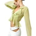 thumbnail image 3 of VISgogo, camiseta corta para mujer, manga larga, lisa/variegada, con volantes y lazo, cárdigan, camisas cortas, camisetas de primavera/verano con ombligo para mujer VISgogo  moda, 3 of 5