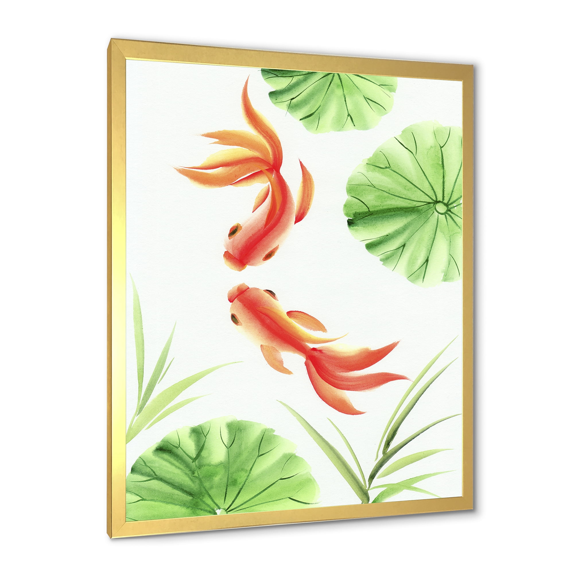 Designart 'The Lotus Leaves With Goldfishes' Nautical & Coastal Framed Art Print