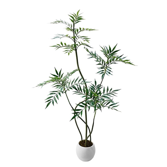 BeesClover Faux S-Shaped Rubber Tree, Indoor Artificial Tropical Plant in White Planter for Living Room or Workspace