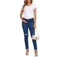 thumbnail image 2 of INSPIRE CHIC Women's Maternity Skinny Jeans Ripped High Waist Side Panel Pregnancy Jeans High Stretchy Denim Pants with Pockets 2026 2XL Deep Blue, 2 of 6