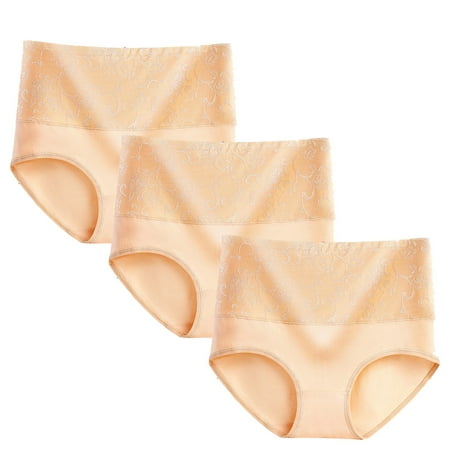 3PCS Cotton Panty for Women Stretch High Waist Underwear Comfy Plus Size Panties 3 Pack Briefs L-5XL (Large  Beige)