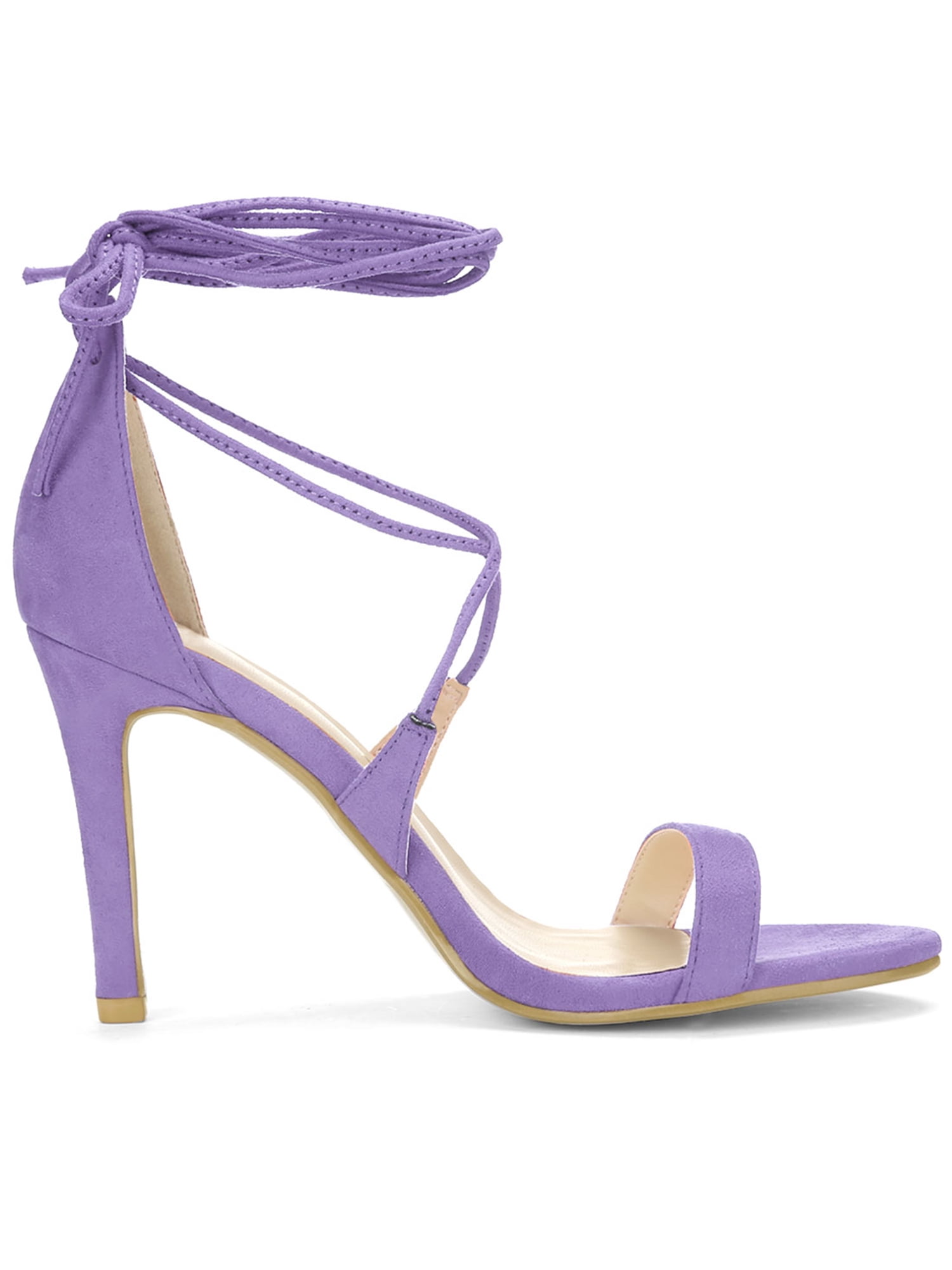 DARING DIVA Women Open Toe Stiletto High Heel Lace-Up Black Sandals 7 Purple
