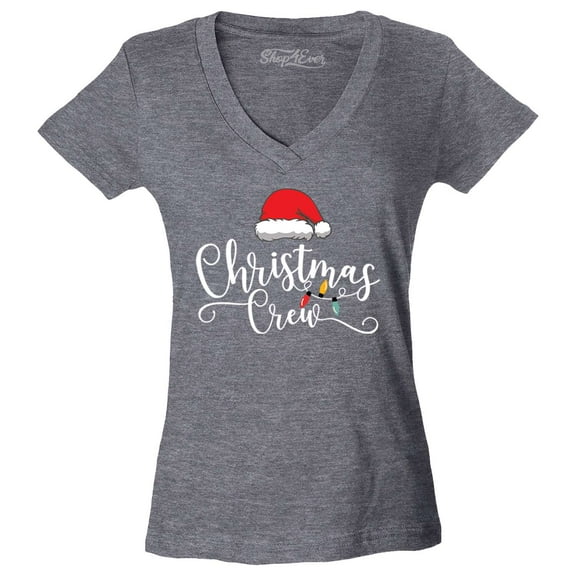 Shop4Ever Women's Christmas Crew Matching Xmas Holiday Slim Fit V-Neck T-Shirt Small Heather Charcoal