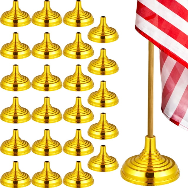24 Pcs Petits Supports de Drapeau Plaqué Or Base Ronde Support de Mât de Drapeau Petits Supports de Drapeau Bases de Drapeau Centre de Table Fournitures de Fête