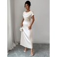 thumbnail image 6 of Elegant Apricot Satin Cowl Neck Short Sleeve Maxi Dress For Date Or Evening Wear, 6 of 7