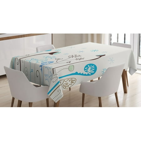 

Winter Tablecloth Cute Seasonal Flowers Snowflakes Hand Drawn Style Abstract Artistic Blossoms Rectangular Table Cover for Dining Room Kitchen 52 X 70 Inches Blue Brown White by Ambesonne