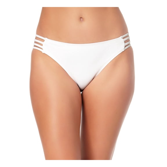 CALIFORNIA WAVES Women's White Stretch Lined Moderate Coverage Strappy Hipster Swimsuit Bottom L