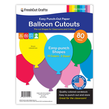 FreshCut Crafts Punch Out Paper Cutouts, Balloon Shapes, Multicolor, 80 Pieces