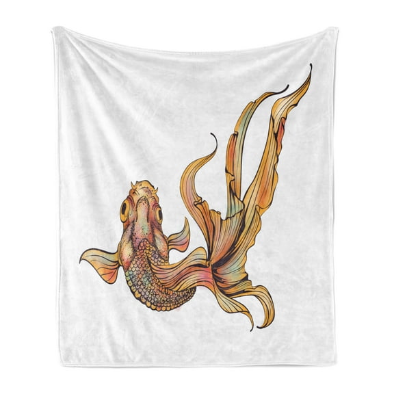 Goldfish Soft Flannel Fleece Throw Blanket, Illustration of an Aquatic Sea Animal with Colorful Design Sketchy Print, Cozy Plush for Indoor and Outdoor Use, 50" x 60", Multicolor, by Ambesonne