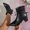 Black, variant on Women Wrap Bow Decor Ankle Boots, Pointed Toe Chunky Block Heel Side Zipper Leather Short Booties, Fall Winter Elegant Slim Fit Dress Boots Brown 5.5(36)