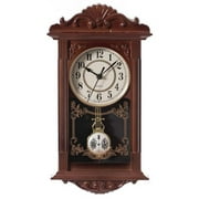 Clockswise  Vintage Grandfather Wood- Looking Plastic Pendulum Wall Clock for Living Room, Kitchen, or Dining Room, Brown