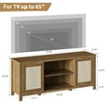 thumbnail image 3 of Rattan TV Stand for TVs up to 65'',Boho Entertainment Center with Adjustable Shelves, Mid Century Modern Media TV Console Cabinet with Rattan Doors for Living Roon Bedroom Caramel Oak LTV91BR, 3 of 15