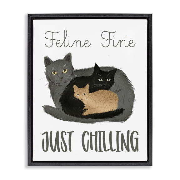 Stupell Industries Contemporary Feline Fine Just Chilling Black Floating Frame Canvas Art, 17 x 21, by Ziwei Li