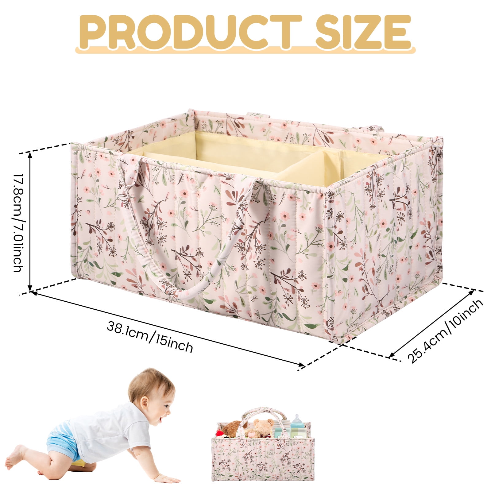 Floral Diaper Caddy Organizer, Stylish Nursery Storage Basket, Gift for Baby Shower, Baby Registry Must Have, Newborn Essentials