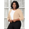 thumbnail image 3 of SHOWMALL Women Bolero Plus Size Lightweight 3/4 Sleeve Khaki 1X Cropped Cardigan Open Front Top Crocheted Knit Sweater Short Tops for Evening dresses, 3 of 7