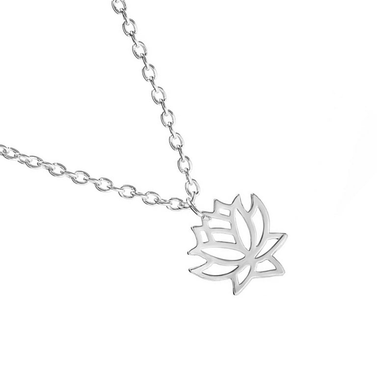 Thinsont Hollow Women Lotus Flower Necklace Girl Neck Tribal Pendant Simple  Adjustable 49-54cm Chain Jewelry Gift silver
