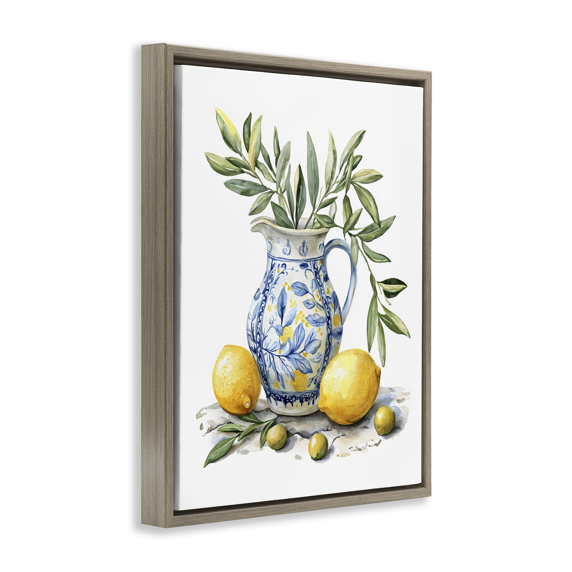 Stupell Industries Lemon & Olive Branch Still Life Brown Framed Floater Canvas Wall Art, design by LSR Design Studio