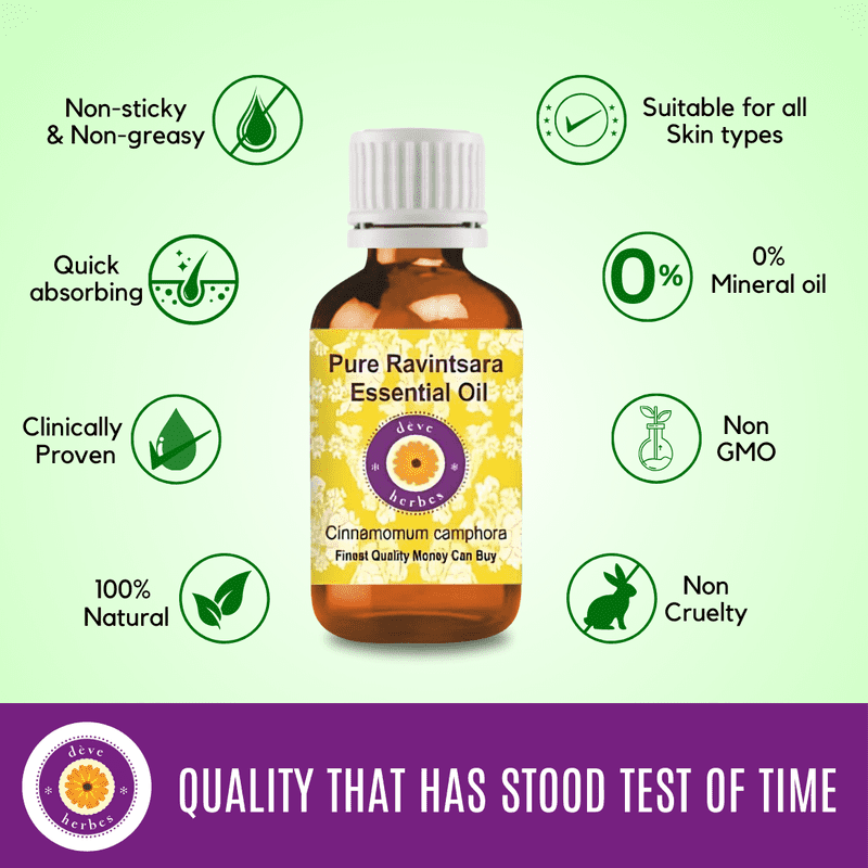 Deve Herbes Ravintsara Essential Oil (Cinnamomum Camphora) - 3.38 Fl Oz (100ml) - 100% Natural Ravintsara Oil - for Immunity Support, Diffuser & Aromatherapy - without Dropper