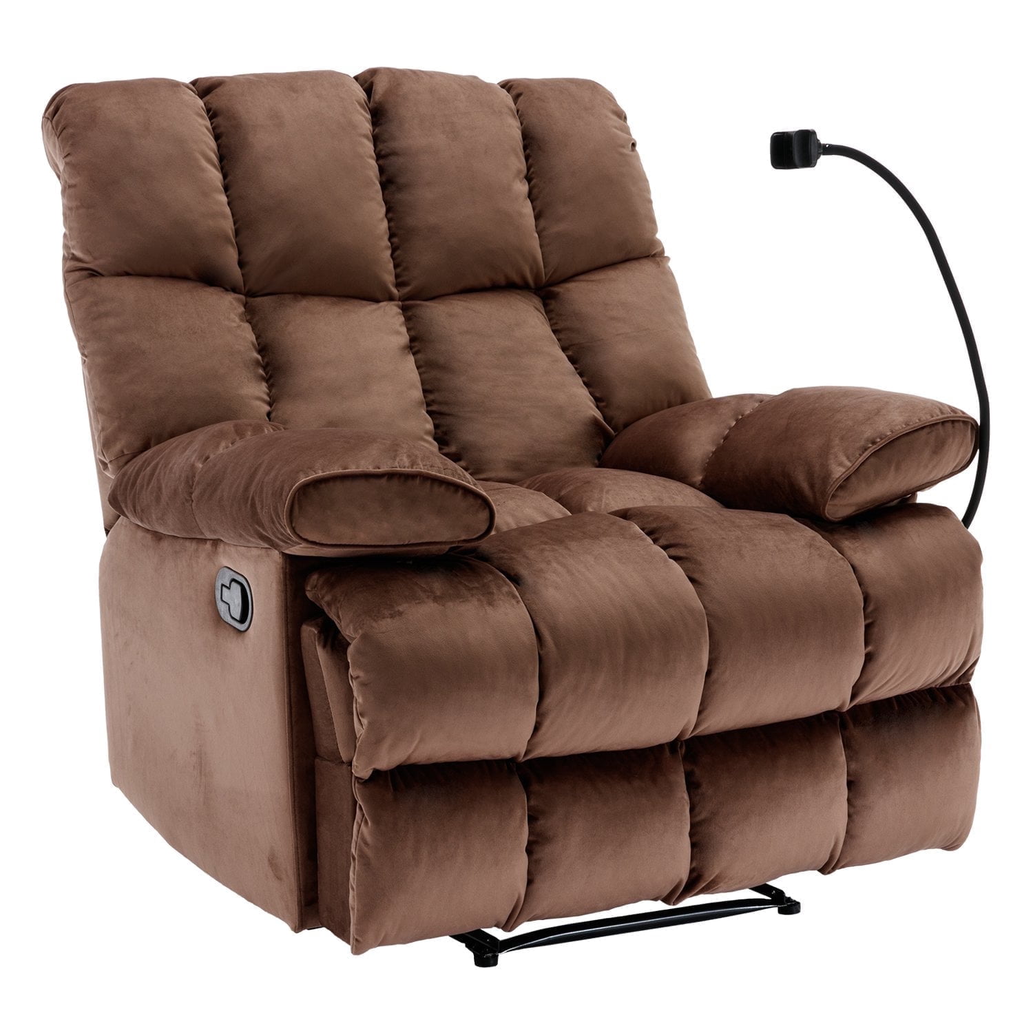Big and Tall Manual Recliner Chair for Adults, Oversized Recliner for 400LBS, Velvet Recliner for Living Room Brown