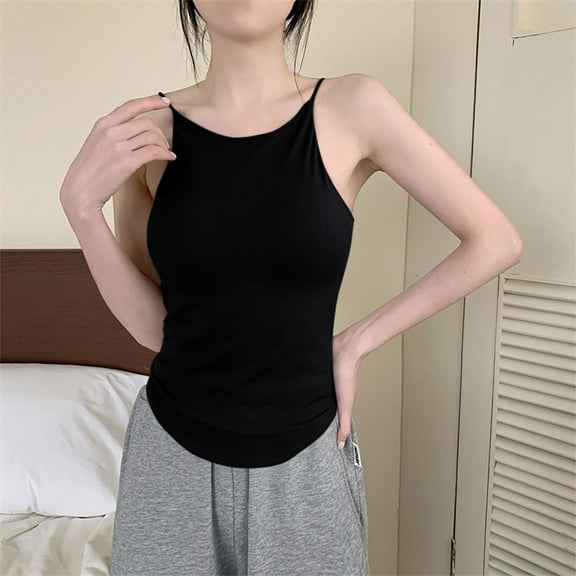 jobturf Womens Pajamas Tops with Built in Bra Spaghetti Strap Tank Top Casual Sleeveless Night Shirts Slim Fit Pjs Shirts Breathable Comfy Sleepwear