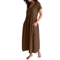 thumbnail image 5 of Tauxra V-Neck Short Sleeve Long Shirt Dress with Pockets for Women Solid Color Summer Casual, 5 of 9