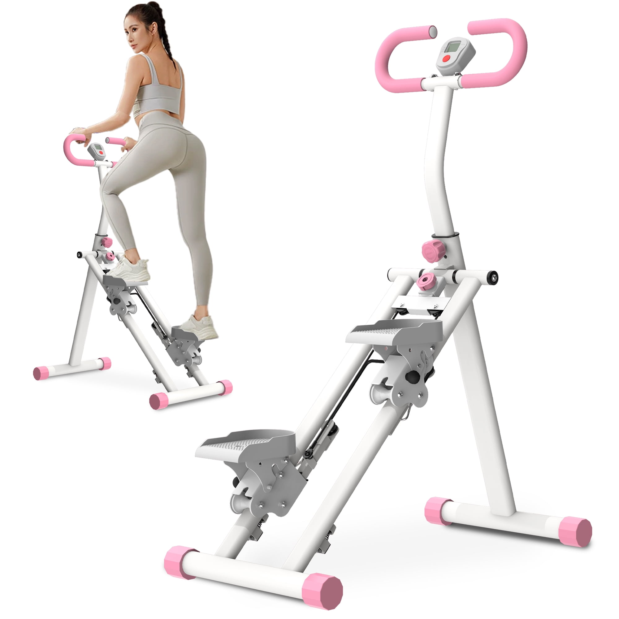 Stair Stepper for Home Workout, Vertical Climber Exercise Machine for Full Body Exercise, Foldable Fitness Equipment with Adjustable Handlebar and Digital Monitor, 265 lbs Capacity - Pink