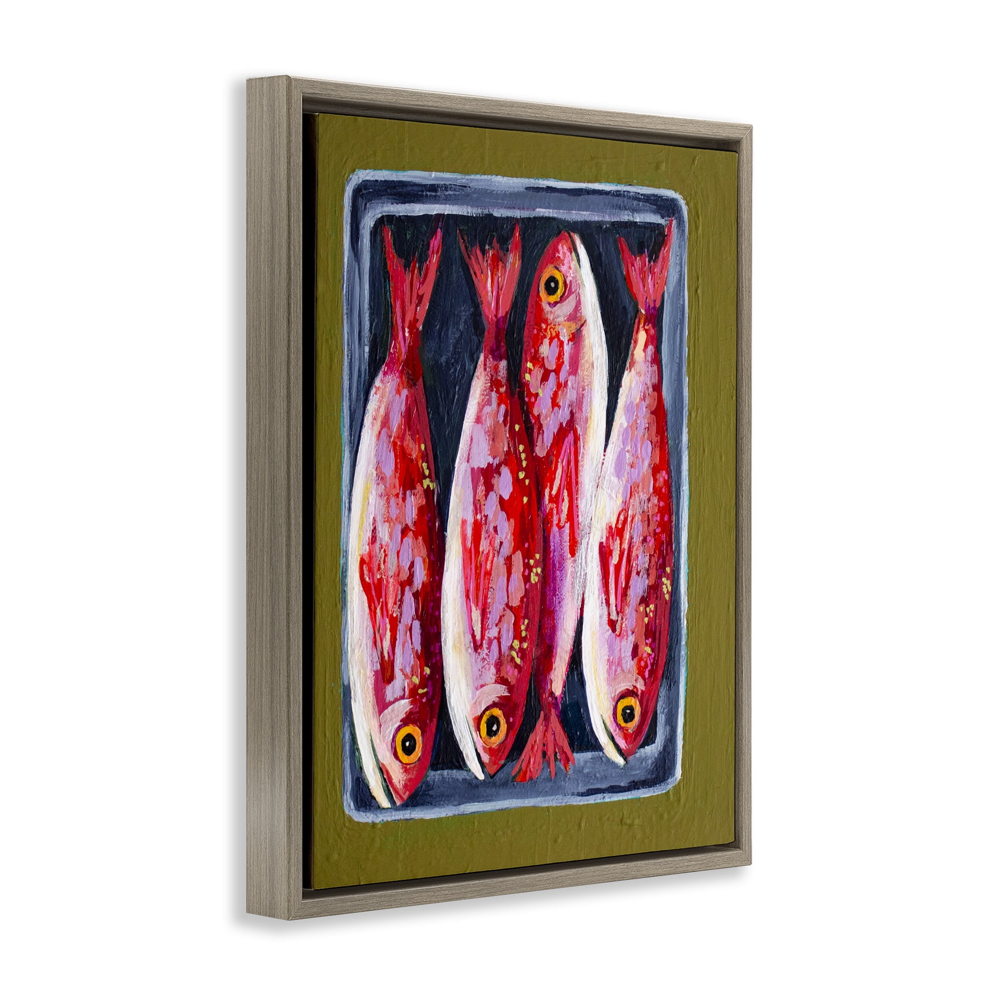 Stupell Industries Red Fish on a Platter Brown Framed Floater Canvas Wall Art, design by Rachel Nerney
