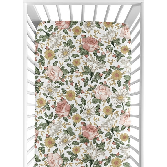 Sweet Jojo Designs Vintage Floral Pink Green and Yellow Fitted Crib Sheet
