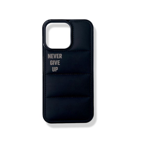 Never Give Up Cool Black and White Soft Puffer Phone Case Cover for Iphone 15 14 13 12 11 XR Pro Max Gifts for Girls Boyfriend