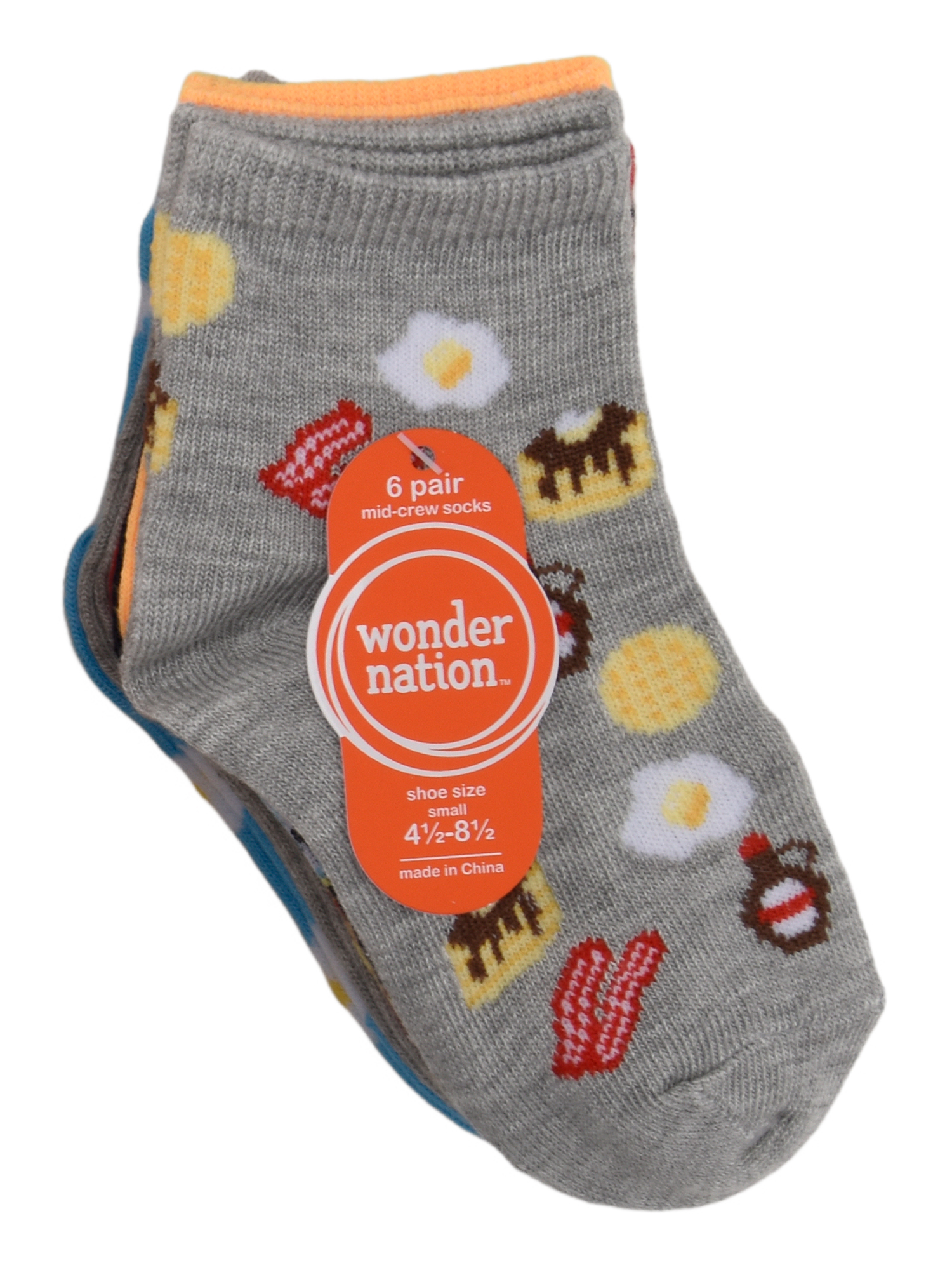 Wonder Nation Mid Crew Graphic Socks, 6-Pack Boys Shoe Size S (4-8.5) - L (3-9)
