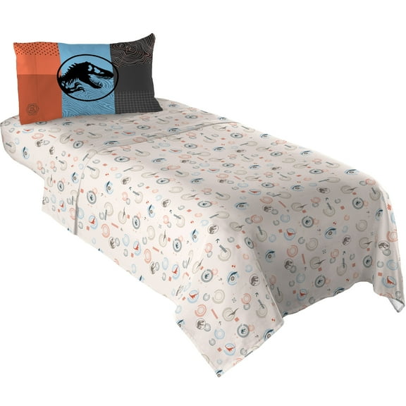 Jurassic World Kids 3 Piece Beige Dinosaur Print Sheet Set, Twin