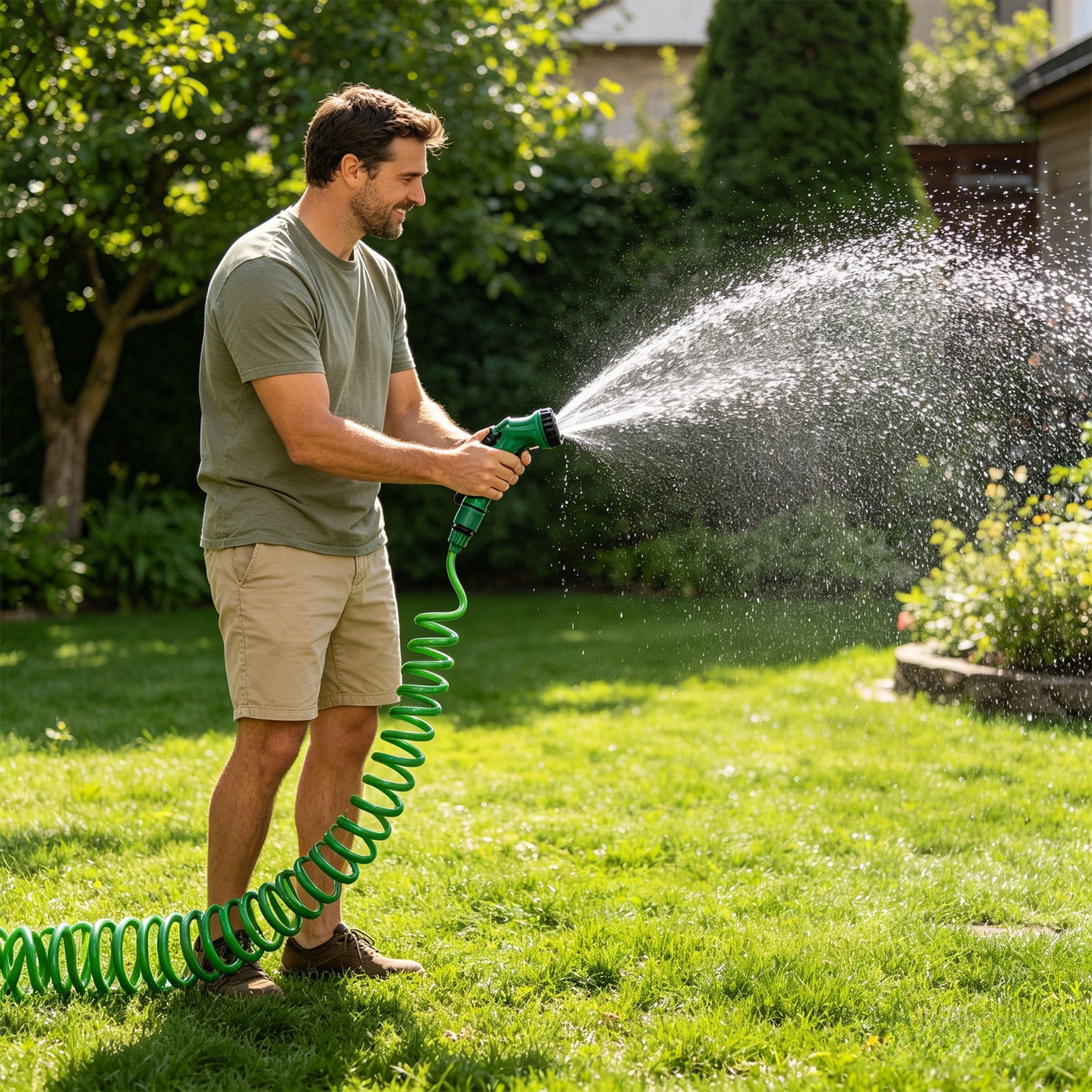 Garden Hose Water Pipe 32.8 FT Retractable Nozzle Set - 5 Pattern Adjustable Spray, Labor-Saving , Flexible Outdoor Use Washing Cars Cleaning Pets