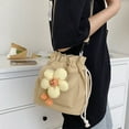 thumbnail image 4 of Bucket Bag Handbag Hand Bag Long Strap Canvas Single Shoulder Purse Drawstring for Party Travel Khaki Free Size, 4 of 8