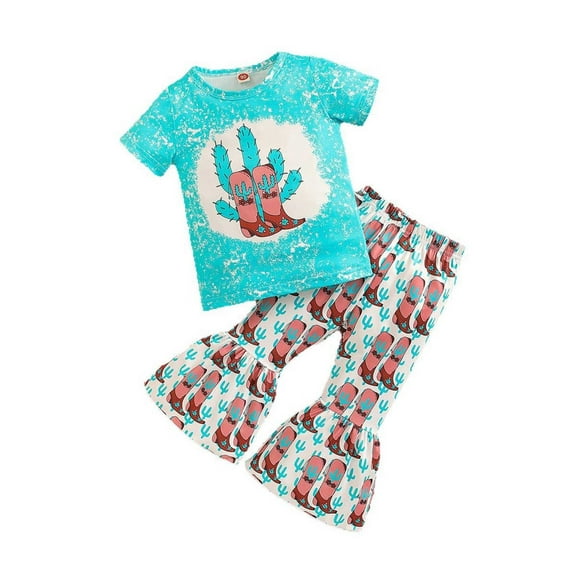 Afdoent Toddler Baby Girl Clothes Cactus Print Short Sleeve T Shirt & Flared Pants Set Summer New Arrival Casual Outfit Fashion Clothes Outfits 2-3 Years