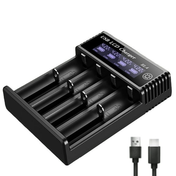 Smart Charger for Rechargeable Batteries, 4 Bay Charger with LCD Display, Battery Charger for AA AAA C Battery, Overcharge Protection, Over Temperature Protection