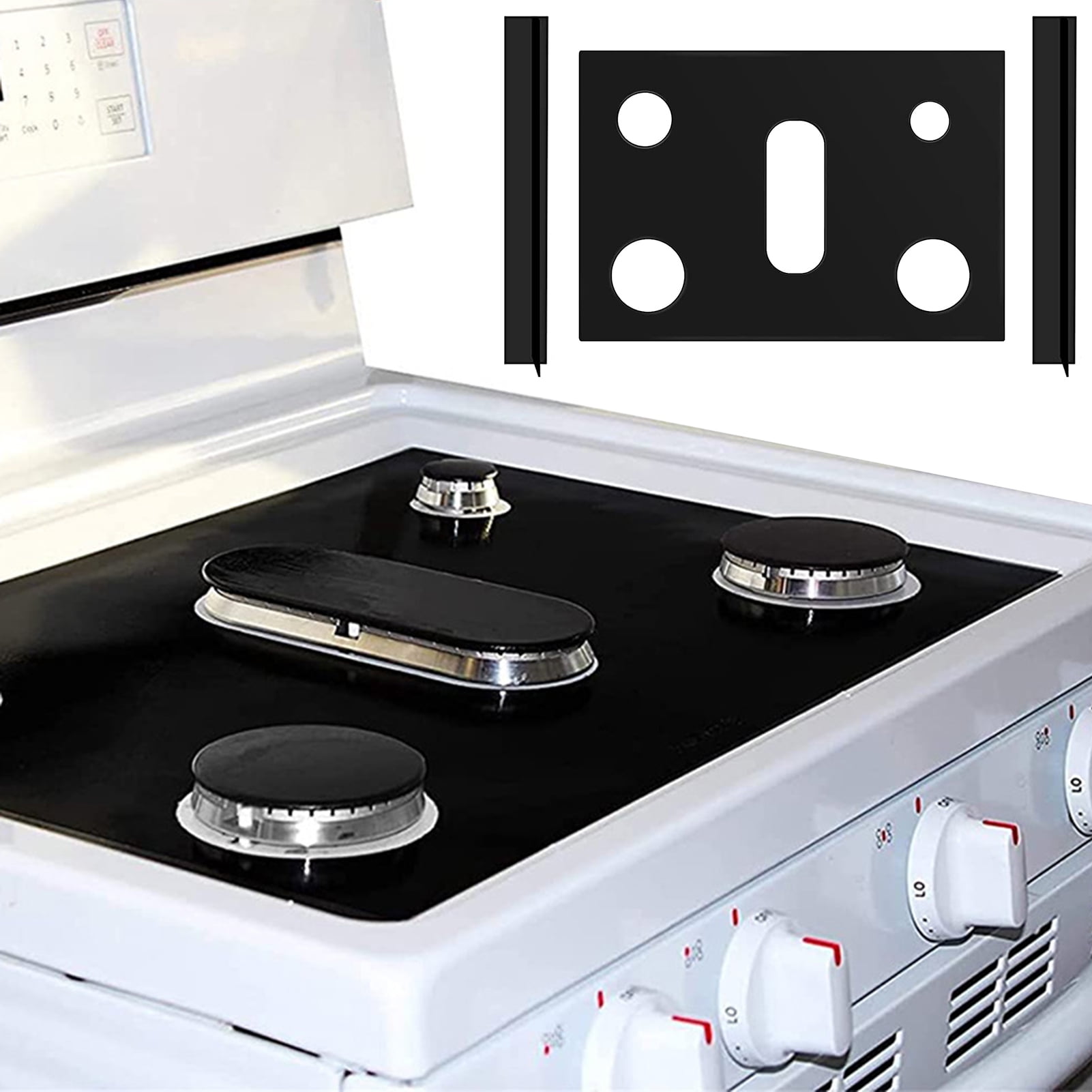 HomeLife 1 Set Gas Stove Top Cover with 5 Holes 3 Gap Strips Heat Resistant Dishwasher Safe Reusable Non-stick Silicone Gas Stove Cover Guard Protector Kitchen Supplies